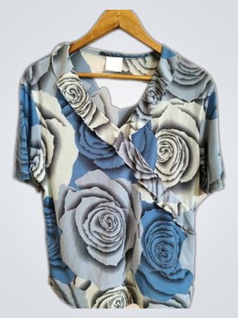 Blue Rose Print Blouse