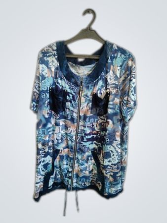 Blue Graphic Zippered Jacket