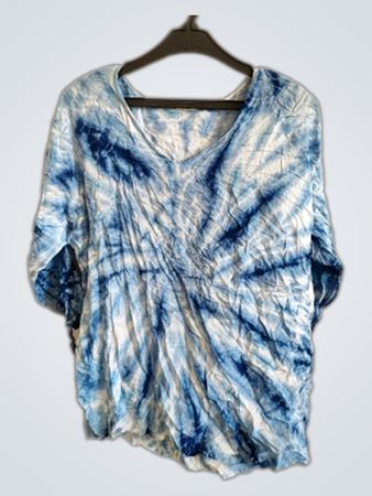 Blue Tie-Dye V-Neck Top