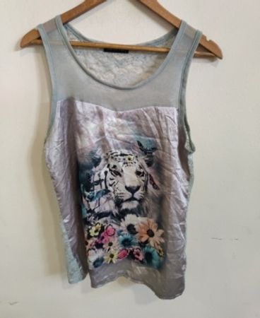 Blue Lace Top with Leopard Print
