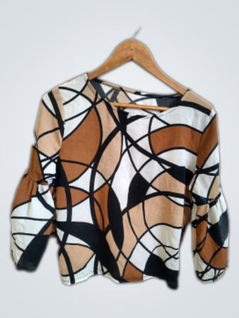 Blouse with Black, White, and Brown Pattern