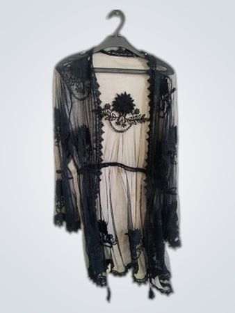 Black Sheer Lace Kimono