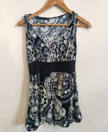 Blouse with Black and White Paisley Pattern