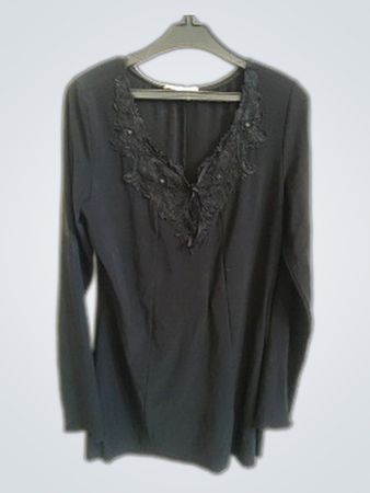 Black Long-Sleeve Top with Lace Detail