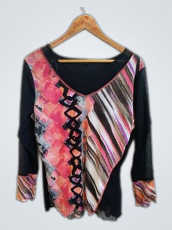 Blouse with Pink and Black Design