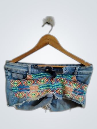 Reality Denimart Embroidered Denim Shorts