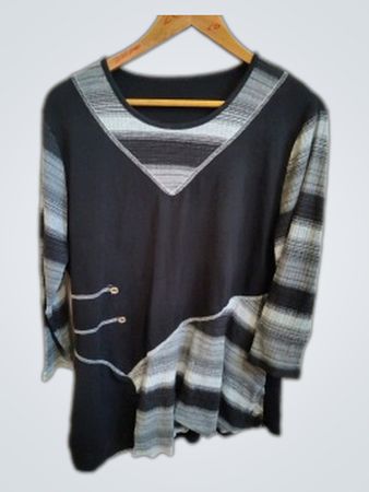 Black and Grey Striped Sleeve Top