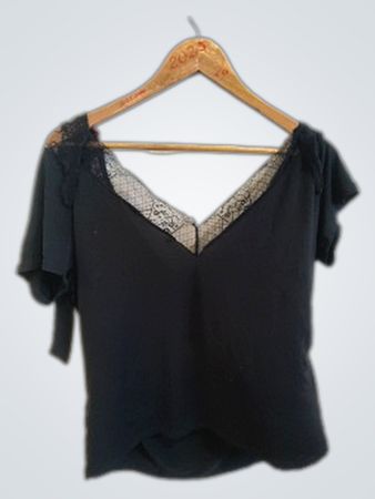 Miss Sixty Black Lace V-Neck Top