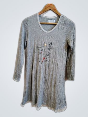 Ringella Gray Embroidered V-Neck Blouse
