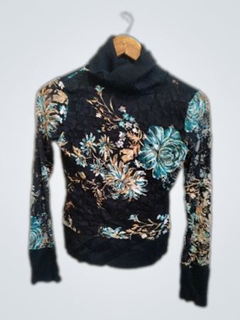 Floral Pattern Turtleneck Sweater