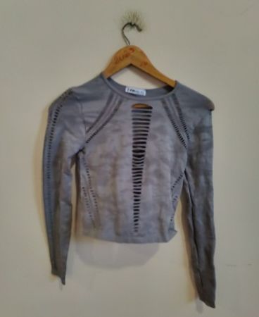 F/B Sister Grey Mesh Long-Sleeve Crop Top