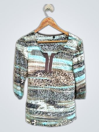 Unbranded Teal Leopard Print V-Neck Blouse