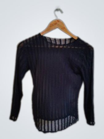 Unbranded Black Mesh Long-Sleeve Blouse