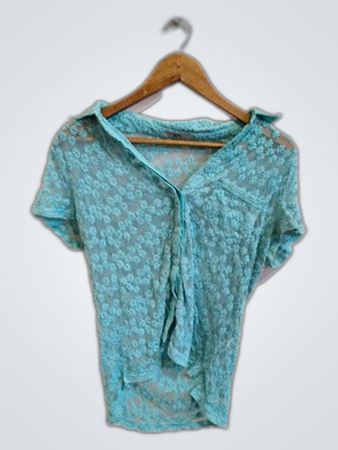 By Mo Blue Lace Top