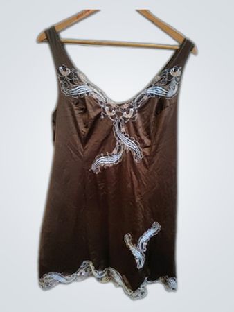 Brown Lace Trim Top