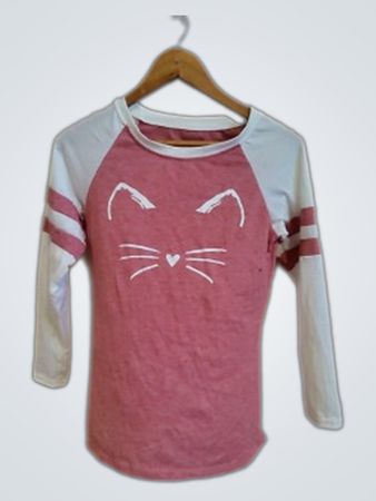 Pink Cat Face Long Sleeve Shirt