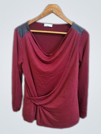 Maroon Long-Sleeve Top with Grey Accents
