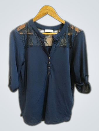 Cache Navy Lace Blouse