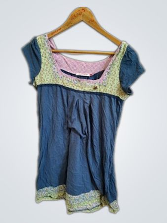 Blue Floral Trim Dress