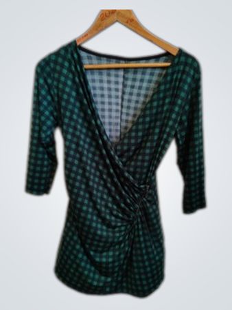 Green Plaid Wrap Top