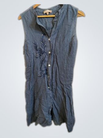 Carla Couture Blue Linen Sleeveless Dress