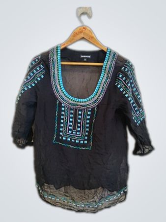 Warehouse Black Embroidered Sheer Blouse