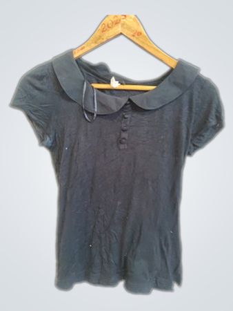 H&M Black Collared Short-Sleeve Blouse