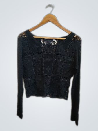 Black Crochet Long Sleeve Top