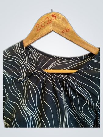 Long-Sleeve Top with White and Gray Stripes