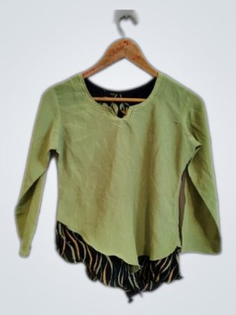 Green Long-Sleeve Top with Black Accent