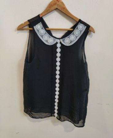 Select Black Blouse with White Lace Details