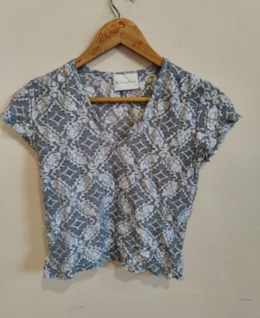 Blue and White Patterned Blouse
