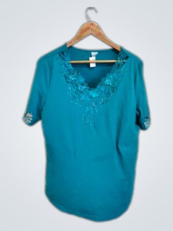 Premier Teal Lace Embellished Blouse