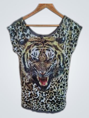 Sequin Leopard Graphic Top