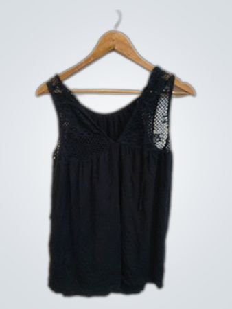 Black Lace Trim Tank Top