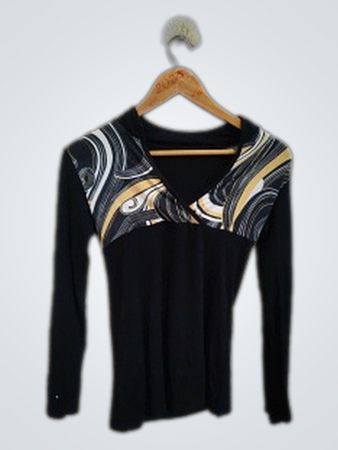 Black Long-Sleeve Top with Abstract Sleeve Design