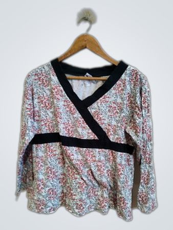 Floral Blouse with Black Trim