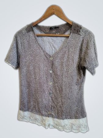 Via Appia Gray Lace-Trimmed Blouse