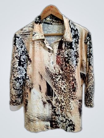Long Sleeve Collared Shirt with Mixed Animal Print