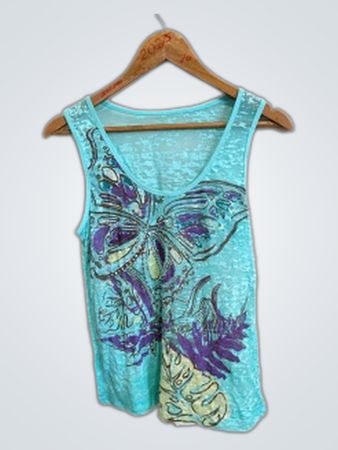 Teal Butterfly Graphic Tank Top