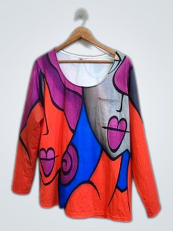 Multicolored Face Print Sweater