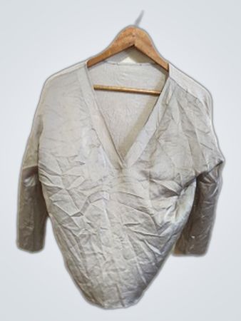 Gray Draped V-Neck Knit Top
