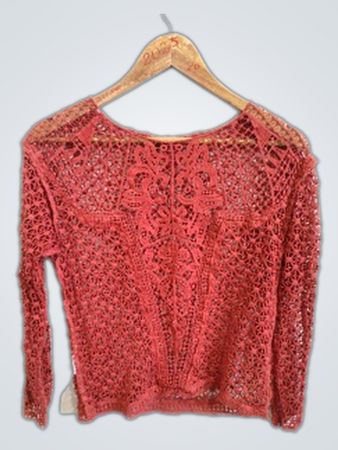 Ekyog Red Crochet Lace Sweater