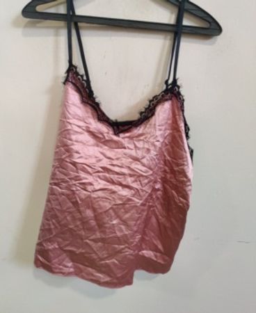 Pink Satin Chemise with Black Lace Trim