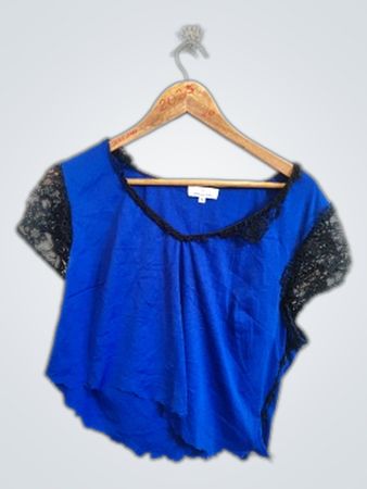 Jacqueline Riu Blue Top with Lace Sleeves