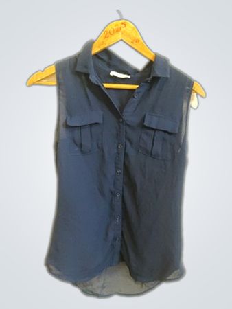 Cache Cache Navy Sleeveless Button-Down Blouse