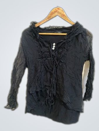 Black Ruffled Long-Sleeve Top