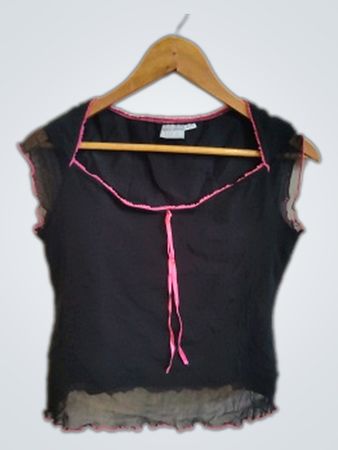 Venca Black Sheer Top with Pink Trim
