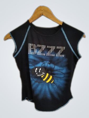 Black Tie Dye Sleeveless Top with Bee Design