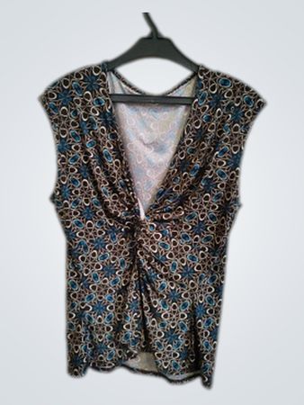 Blouse with Blue and Brown Pattern